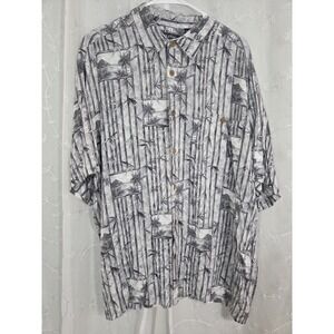 Puritan Gray Hawaiian Shirt Palm Bamboo Island XL